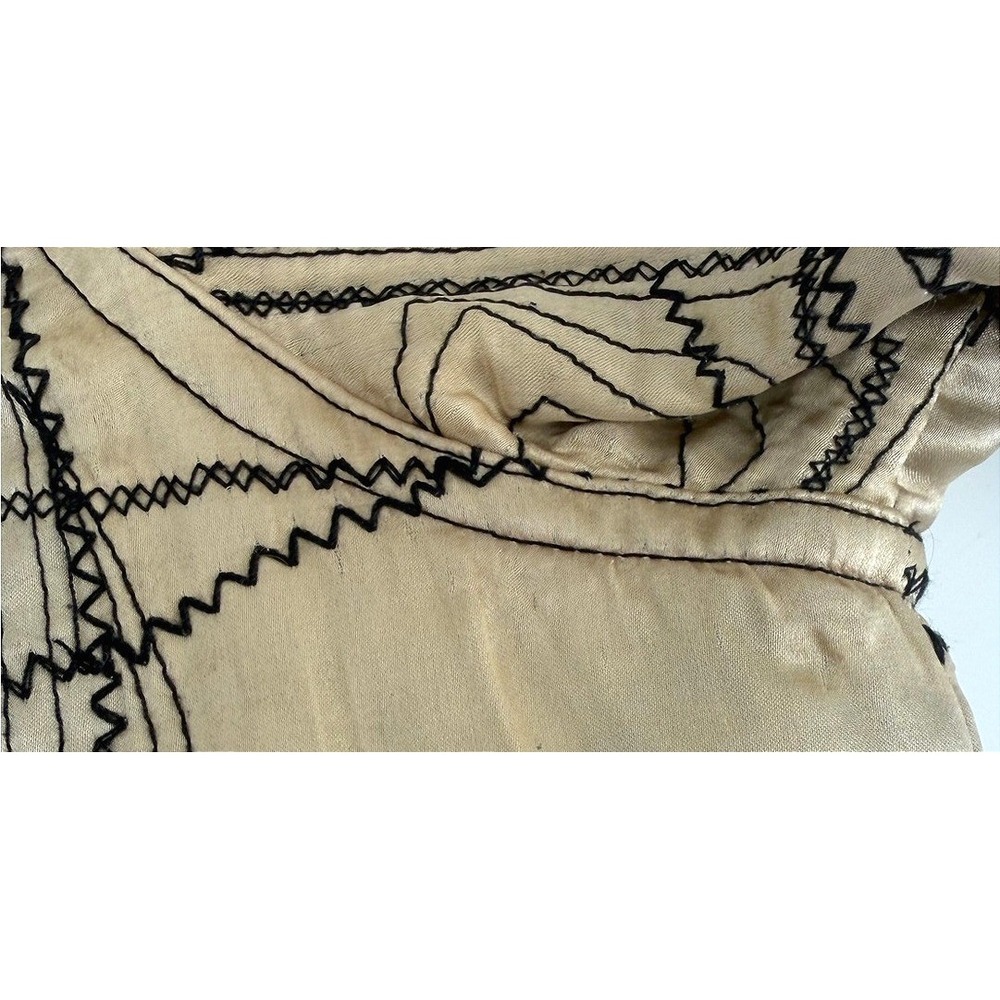Chicos Silk Geometric Embroidered Zip Jacket Champagne Gold Black Size 1 Medium - Picture 7 of 9